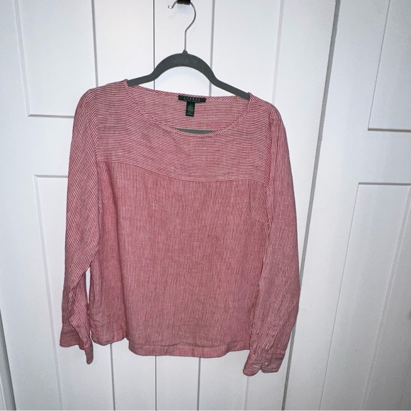 Lauren Ralph Lauren Tops - Lauren Ralph Lauren Red & White Striped Linen Shirt - Large